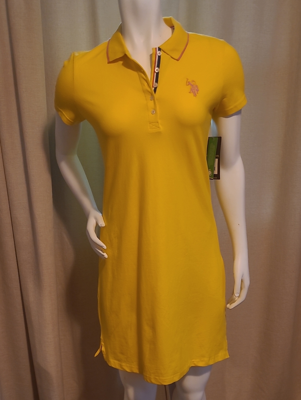 U.S. Polo Assn. Yellow Polo Shirt Dress with Pink Pony